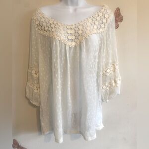 Cream Angie Lace and Chiffon Crochet Blouse L